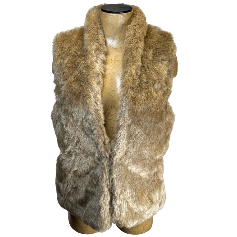 Banana Republic Womens Brown Faux Fur Vest Size M Sleeveless Open Front Lined